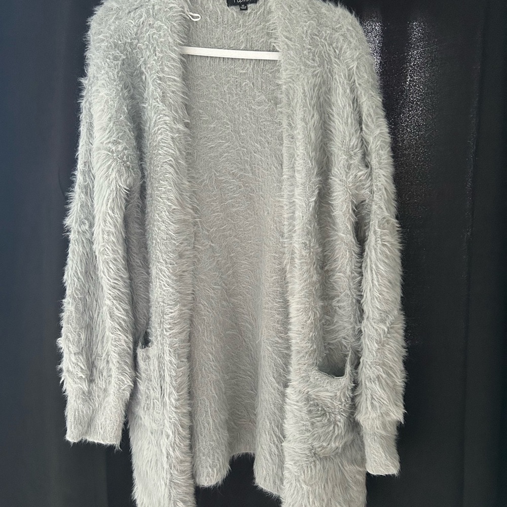 Papillon Soft Blue/Gray Fuzzy Cardigan